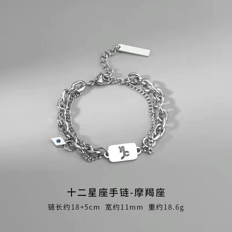 Wholesale Twelve Constellation Necklace  Titanium Steel Color-free Double-layer Chain Bracelet Combination